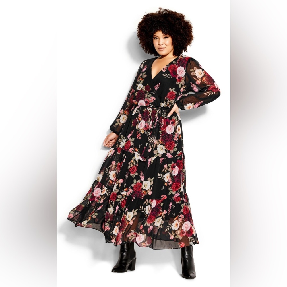 City Chic Floral Paradise Long Sleeve Maxi Dress Size 18.
